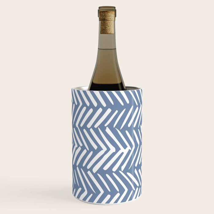 Abstract Herringbone Pattern, Rustic, Blue and White Wine Chiller Gallery Image 2