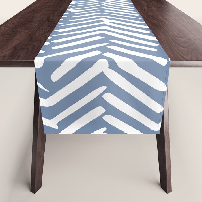Abstract Herringbone Pattern, Rustic, Blue and White Table Runner Gallery Image 1