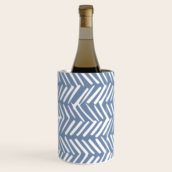 Abstract Herringbone Pattern, Rustic, Blue and White Wine Chiller Gallery Image 1