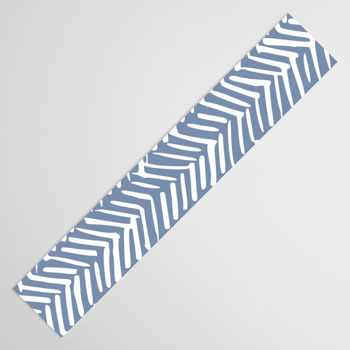 Abstract Herringbone Pattern, Rustic, Blue and White Table Runner Gallery Image 3