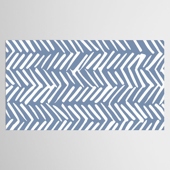 Abstract Herringbone Pattern, Rustic, Blue and White Tablecloth Gallery Image 2
