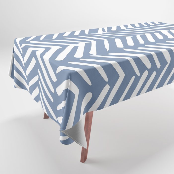 Abstract Herringbone Pattern, Rustic, Blue and White Tablecloth Gallery Image 1