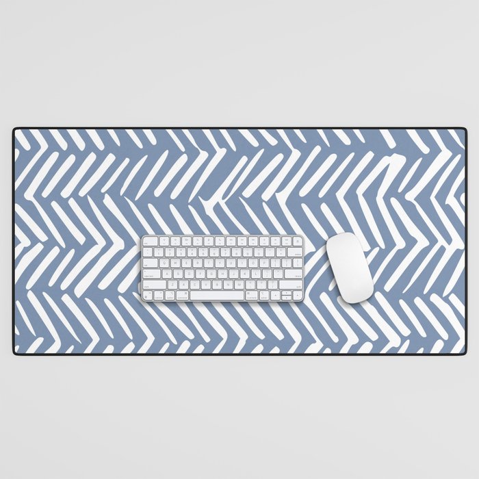 Abstract Herringbone Pattern, Rustic, Blue and White Desk Mat Gallery Image 1