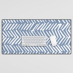 Abstract Herringbone Pattern, Rustic, Blue and White Desk Mat Gallery Image 1