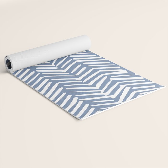 Abstract Herringbone Pattern, Rustic, Blue and White Yoga Mat Gallery Image 2