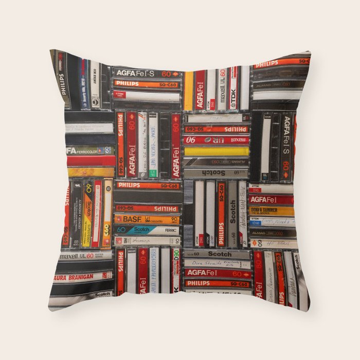 Music cassette stacks color  Throw Pillow Gallery Image 6