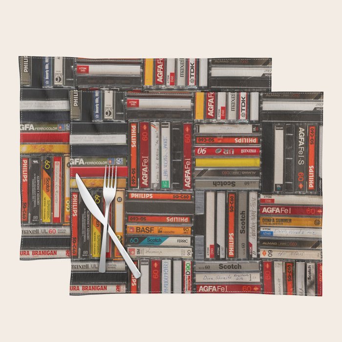 Music cassette stacks color  Placemat Gallery Image 1