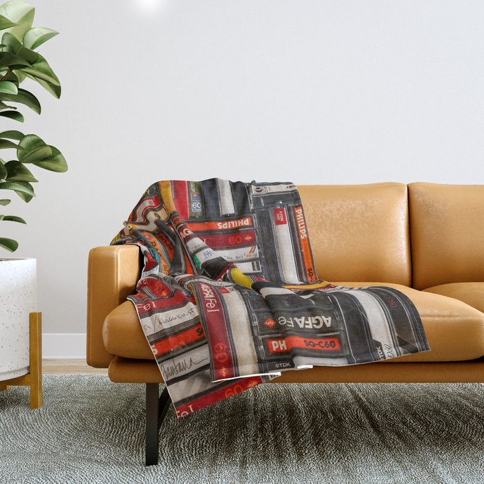 Music cassette stacks color  Throw Blanket Gallery Image 1