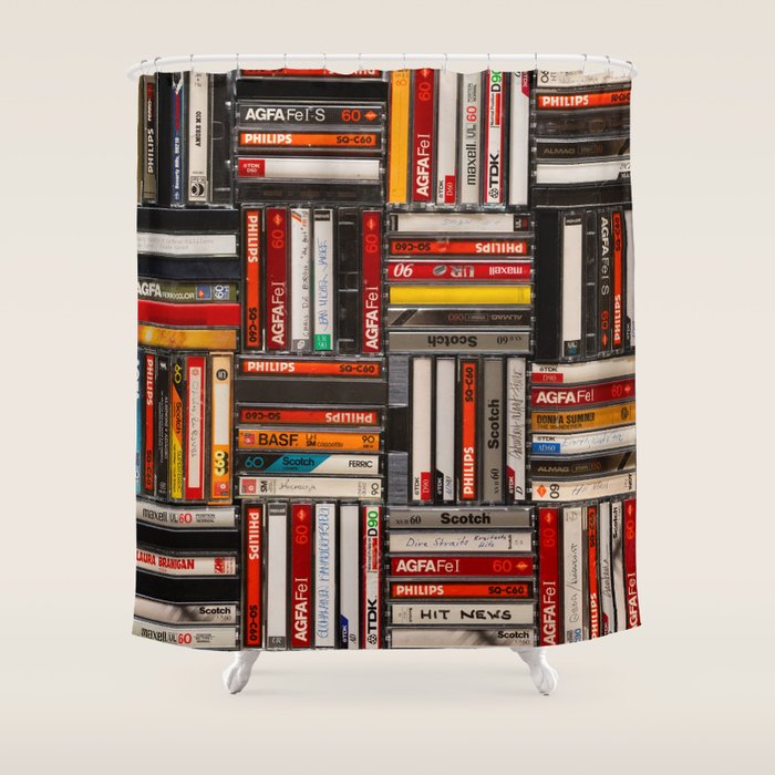 Music cassette stacks color  Shower Curtain Gallery Image 1