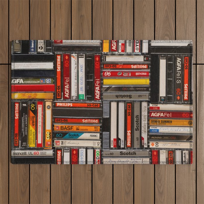 Music cassette stacks color  Outdoor Rug Gallery Image 1