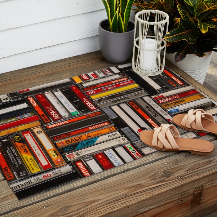 Music cassette stacks color  Outdoor Rug Gallery Image 2