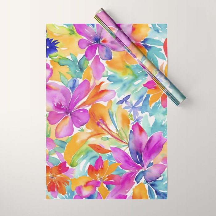 Fragments Of Botanical Memory Multicolor Flowers Wrapping Paper Gallery Image 1