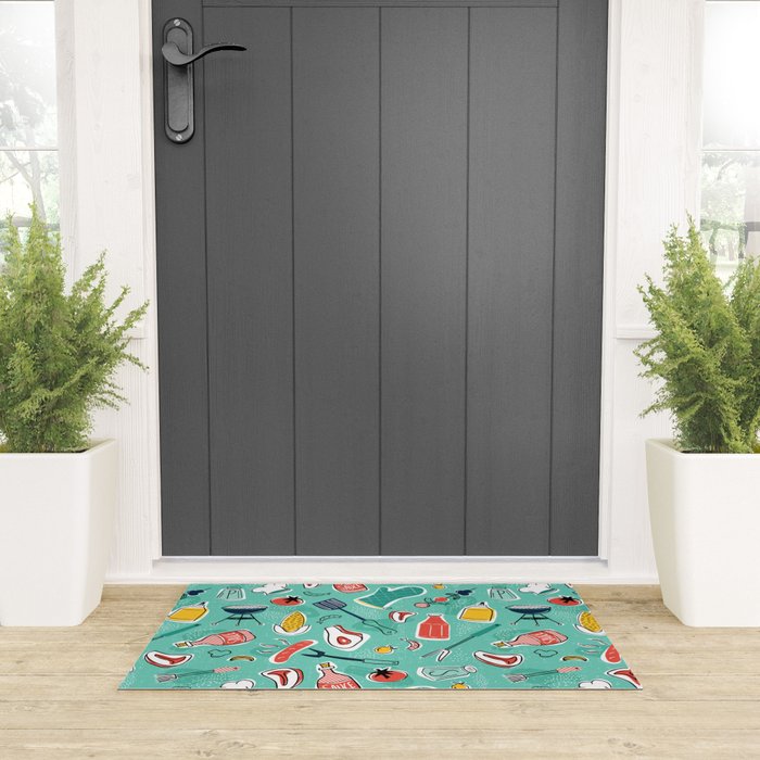 Backyard BBQ Aqua Welcome Mat Gallery Image 3