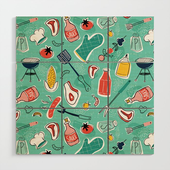 Backyard BBQ Aqua Wood Wall Art Gallery Image 1