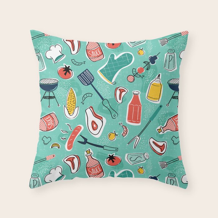 Backyard BBQ Aqua Throw Pillow Gallery Image 6