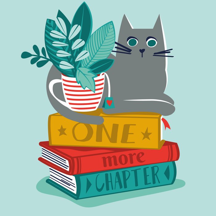 One more chapter // aqua background grey cat striped mug with plants red green and yellow books  Coffee Mug Gallery Image 2