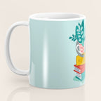 One more chapter // aqua background grey cat striped mug with plants red green and yellow books  Coffee Mug Gallery Image 3