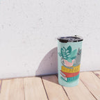 One more chapter // aqua background grey cat striped mug with plants red green and yellow books  Travel Mug Gallery Image 4