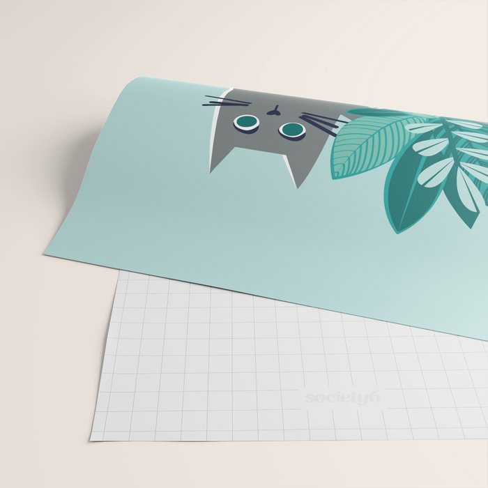 One more chapter // aqua background grey cat striped mug with plants red green and yellow books  Wrapping Paper Gallery Image 2