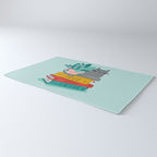 One more chapter // aqua background grey cat striped mug with plants red green and yellow books  Rug Gallery Image 3
