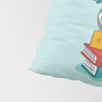 One more chapter // aqua background grey cat striped mug with plants red green and yellow books  Pillow Sham Gallery Image 4