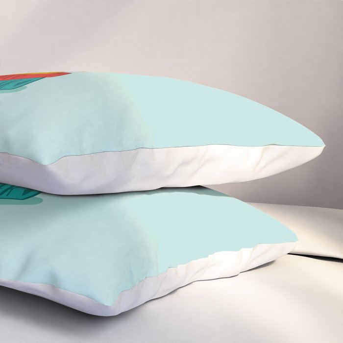 One more chapter // aqua background grey cat striped mug with plants red green and yellow books  Pillow Sham Gallery Image 3