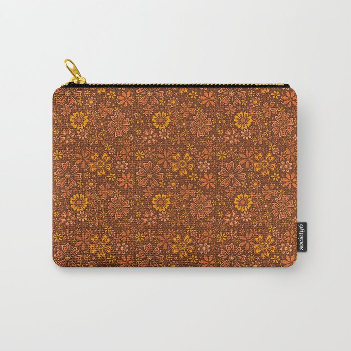 Groovy Sunflower Print in Brown Carry All Pouch Gallery Image 1