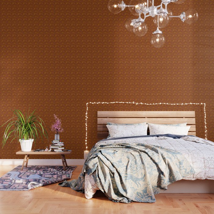 Groovy Sunflower Print in Brown Wallpaper Gallery Image 1