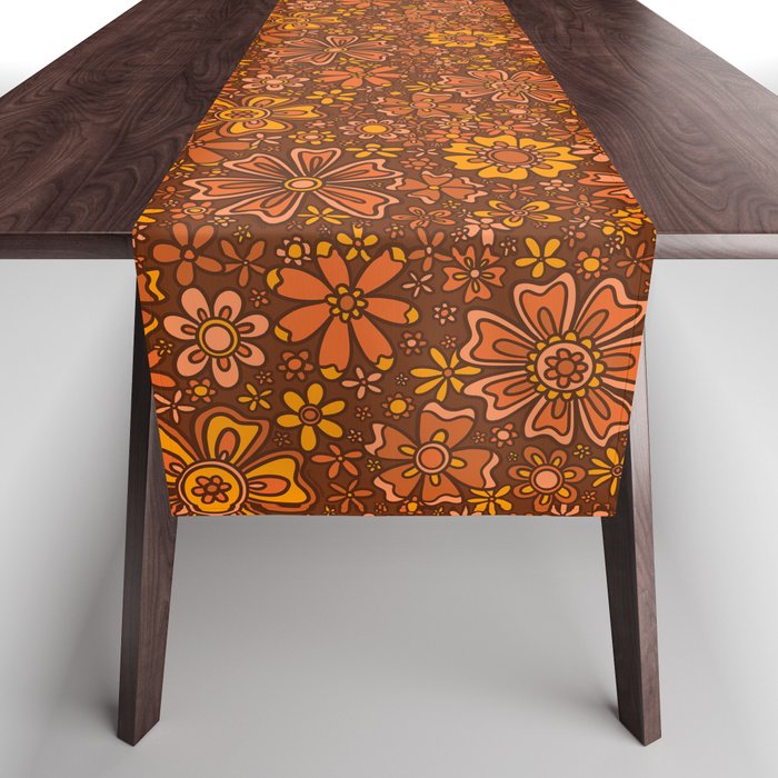 Groovy Sunflower Print in Brown Table Runner Gallery Image 1