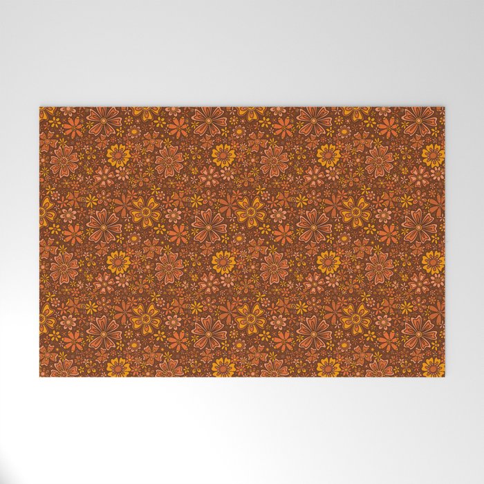 Groovy Sunflower Print in Brown Welcome Mat Gallery Image 1