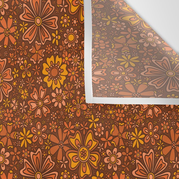 Groovy Sunflower Print in Brown Wall Tapestry Gallery Image 3
