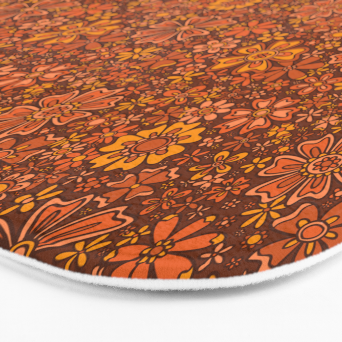 Groovy Sunflower Print in Brown Bath Mat Gallery Image 3