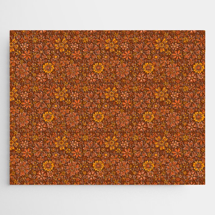 Groovy Sunflower Print in Brown Jigsaw Puzzle Gallery Image 1