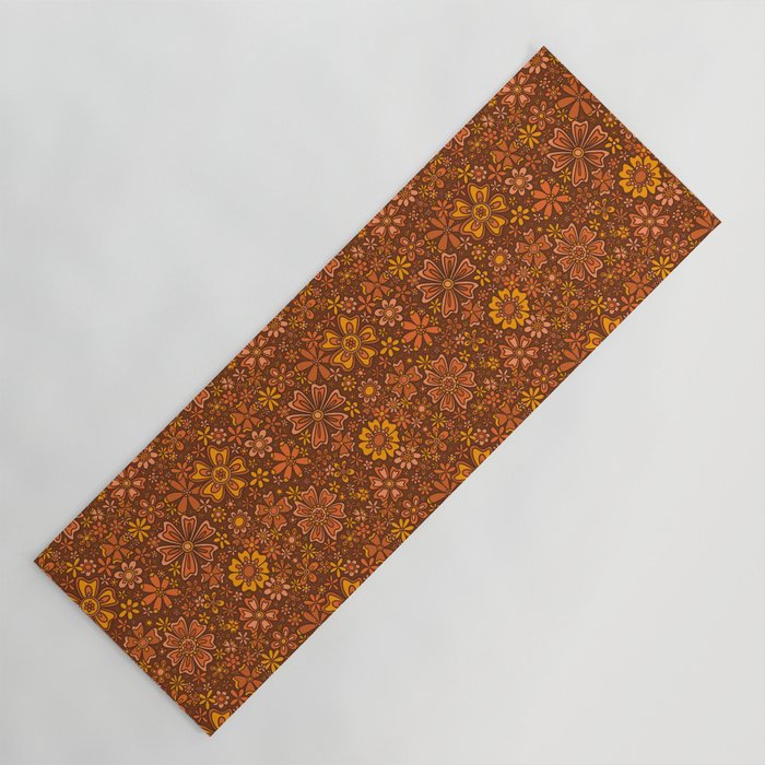 Groovy Sunflower Print in Brown Yoga Mat Gallery Image 1
