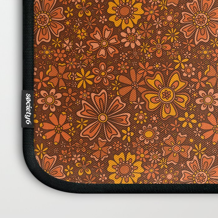 Groovy Sunflower Print in Brown Laptop Sleeve Gallery Image 3
