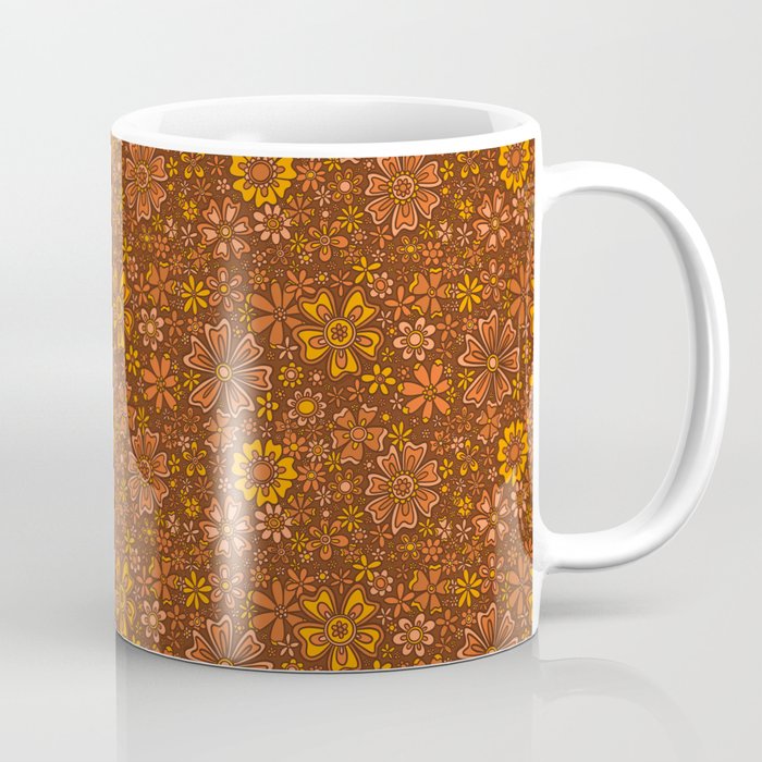 Groovy Sunflower Print in Brown Coffee Mug Gallery Image 1
