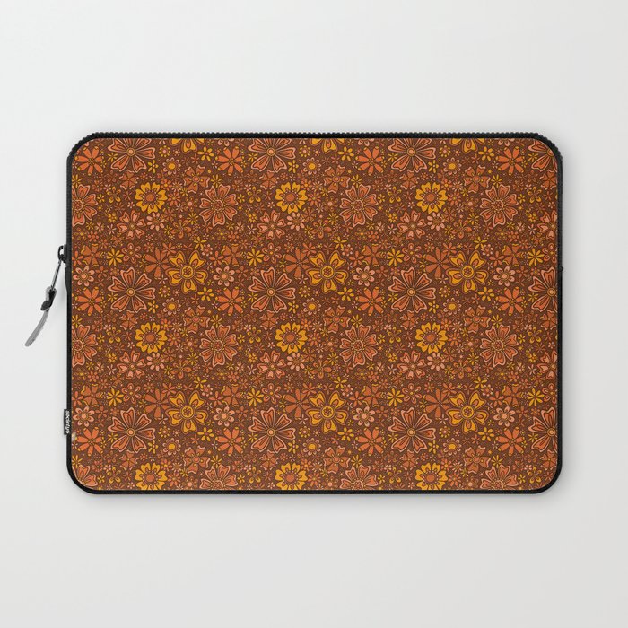 Groovy Sunflower Print in Brown Laptop Sleeve Gallery Image 1