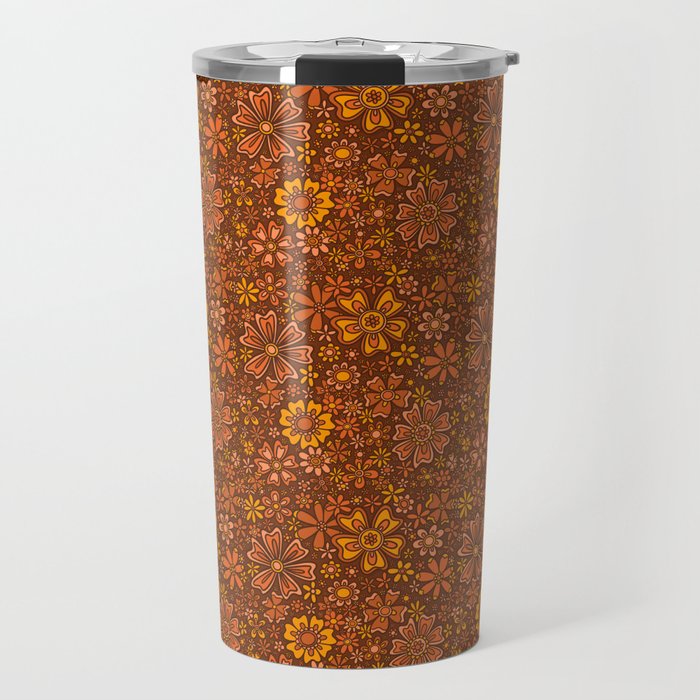 Groovy Sunflower Print in Brown Travel Mug Gallery Image 1