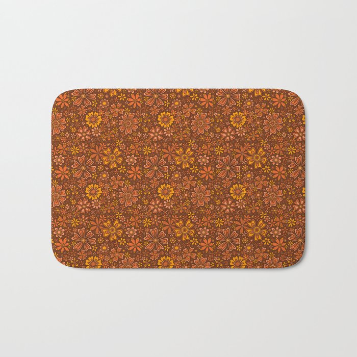 Groovy Sunflower Print in Brown Bath Mat Gallery Image 1