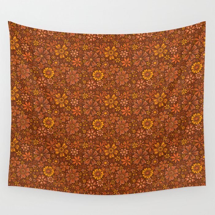 Groovy Sunflower Print in Brown Wall Tapestry Gallery Image 1