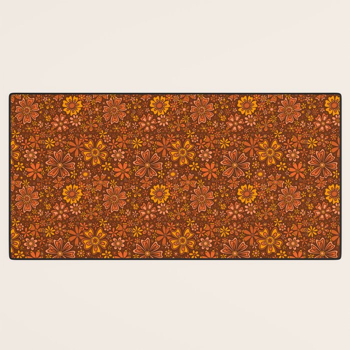 Groovy Sunflower Print in Brown Desk Mat Gallery Image 3
