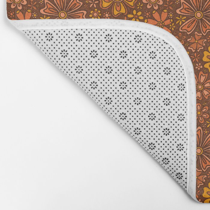 Groovy Sunflower Print in Brown Bath Mat Gallery Image 2