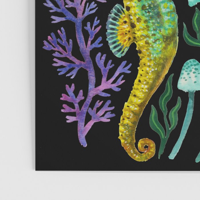 Undersea seahorsesï¼mushrooms and corals- black Poster Gallery Image 3