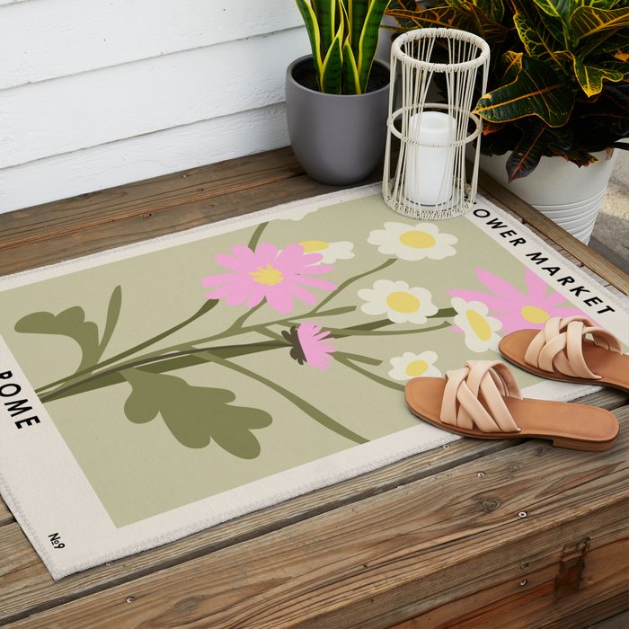 Flower Market, Rome, Pastel floral art Outdoor Rug Gallery Image 2