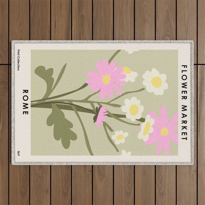 Flower Market, Rome, Pastel floral art Outdoor Rug Gallery Image 1