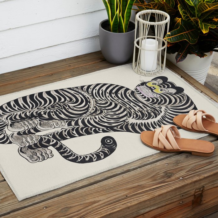 Japanese Yellow Eyes Tiger Vintage Woodblock Ukiyo e Style Retro Asian Design Bold Animal Artwork Outdoor Rug Gallery Image 2
