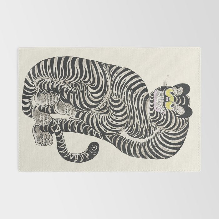 Japanese Yellow Eyes Tiger Vintage Woodblock Ukiyo e Style Retro Asian Design Bold Animal Artwork Rug Gallery Image 2