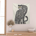 Japanese Yellow Eyes Tiger Vintage Woodblock Ukiyo e Style Retro Asian Design Bold Animal Artwork Wall Tapestry Gallery Image 2