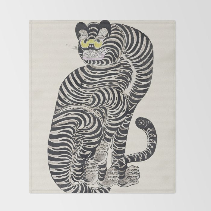 Japanese Yellow Eyes Tiger Vintage Woodblock Ukiyo e Style Retro Asian Design Bold Animal Artwork Throw Blanket Gallery Image 2