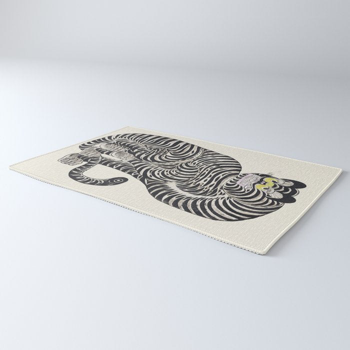 Japanese Yellow Eyes Tiger Vintage Woodblock Ukiyo e Style Retro Asian Design Bold Animal Artwork Rug Gallery Image 3